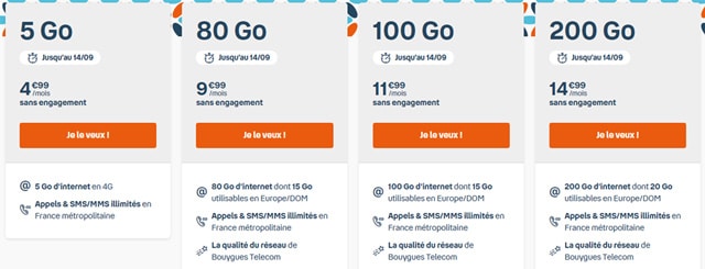 Forfait Bouygues sans engagement promo