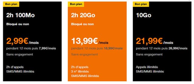 Forfait mobile pas cher Orange 2h